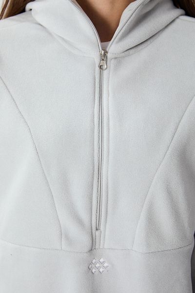 TOMMY LIFE Hanorac de damă din lână brodat supradimensionat - cu glugă, textura piatră -97286