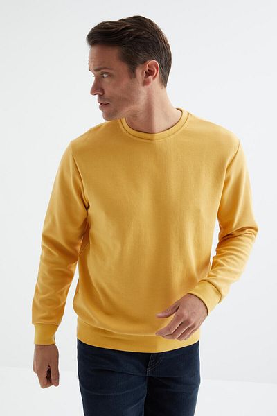 TOMMY LIFE Hanorac pentru bărbați, de bază, cu decolteu în formă confortabilă, muștar - 88053