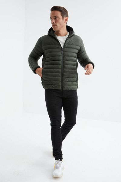 TOMMY LIFE Ανδρικό μπουφάν χακί, ανθεκτικό στο κρύο - Standard Fit, με φερμουάρ - 88167
