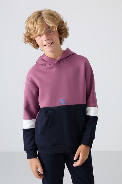 TOMMY LIFE Κεντητό αθλητικό παντελόνι για αγόρι - Μαλακό βερίκοκο-ναυτικό, βαμβακερό, χοντρό τρίχωμα εσωτερικά
