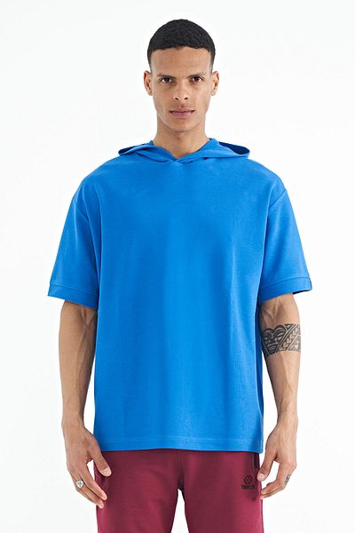 TOMMY LIFE Saks Hooded Oversize Ανδρικό T-shirt με λεπτομέρεια ετικέτας στο μανίκι - 88179