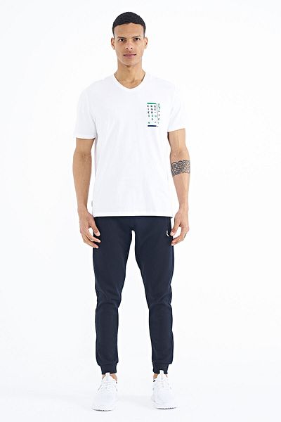 TOMMY LIFE Ανδρικό μπλουζάκι White Print Detailed V-Neck Standard Fit - 88186