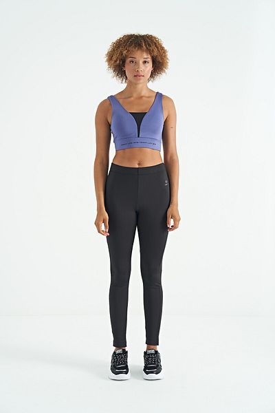TOMMY LIFE Bustieră de damă din țesătură de scufundări slim fit cu imprimeu text violet - 97271