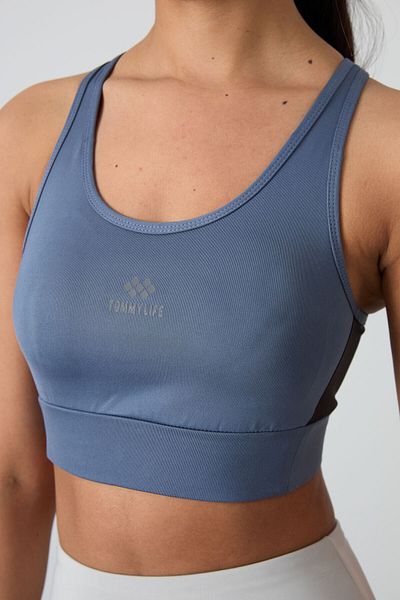 TOMMY LIFE Petrol Color Slim Fit U Collar Women's Sports Bustier - Cross Back Detail, Padded - 97121