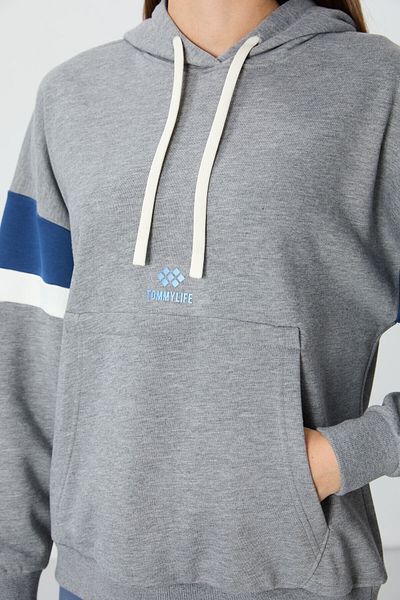 TOMMY LIFE Gray Melange Oversize Hooded Cotton Sweatshirt - 97290
