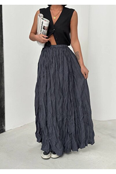 HARMONY GLOBAL Anthracite Crinkle Voile Crush Skirt 3990