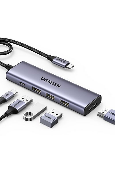 Ugreen | USB-C To HDMI+3*USB 3.0 A+PD Power Converter  15cm |Gray