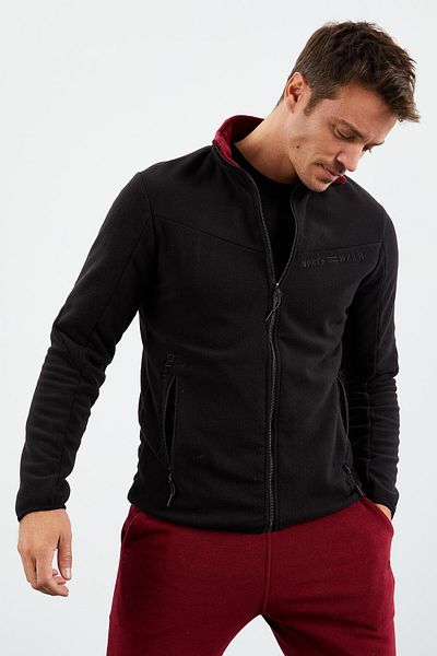 TOMMY LIFE Black Two-Color Zippered Stand Collar Standard Size Men's Sweatshirt Fleece - 87994