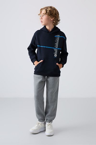 TOMMY LIFE Boy's Sweatshirt - Navy Blue, Cotton, Thick Fur Inside, Soft Texture, Printed - 11239