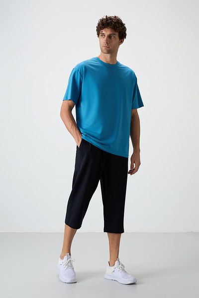 TOMMY LIFE Navy Blue Cotton Soft Textured Standard Fit Embroidered Ανδρικό Κάπρι - 83102