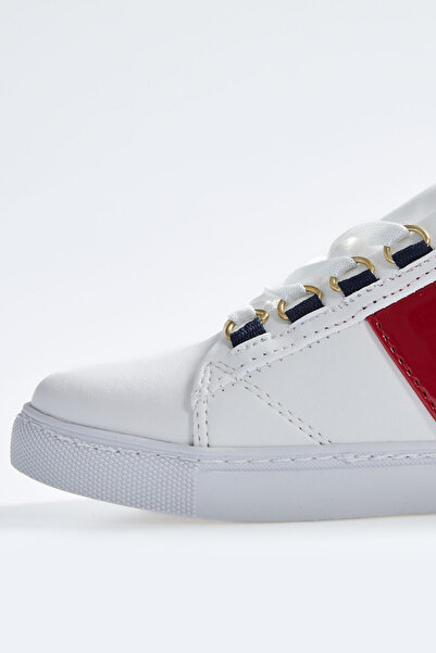 TOMMY LIFE Fehér - sötétkék fűzős csíkos részletes műbőr női sportcipő - 89202