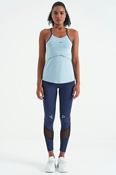 TOMMY LIFE Light Blue Back Cross Strap Detailed Standard Mold Women's Sports Undershirt - 97261