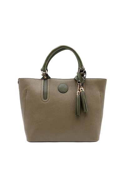 gio&mi Emma Women's Green Stripe Patterned Large Zippered Hand and Shoulder Bag