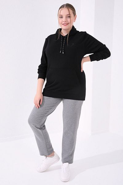 TOMMY LIFE Γυναικεία Φούτερ Γκρι Melange Plus Size - Άνετη φόρμα, Τσέπες - 94014