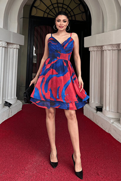 giyimmasalı Μίνι Φόρεμα Organza Siphon με σχέδιο - Saks Blue