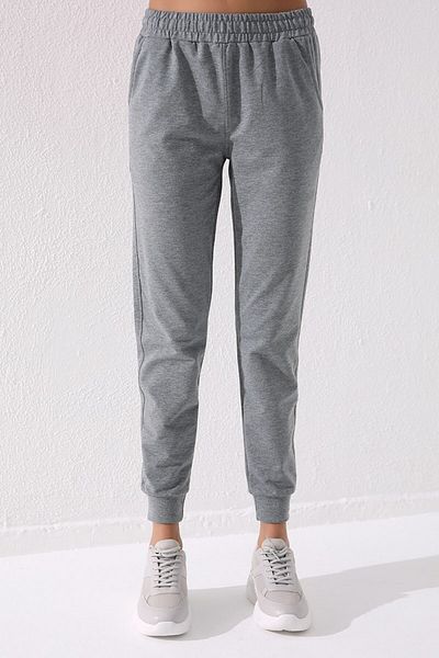 TOMMY LIFE Grey Melange High Waist Jogger Comfortable Form Cuffed Women's Tracksuit Bottom - 94561