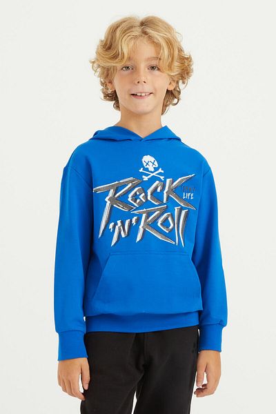 TOMMY LIFE Saks Printed Kangaroo Pocketed Hooded Standard Mold Boy's Sweatshirt - 11002