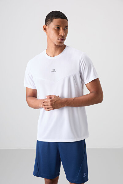 TOMMY LIFE Beyaz Nefes Alan Dokulu İnce Esnek Standart Fit Erkek Performans T-Shirt - 88391