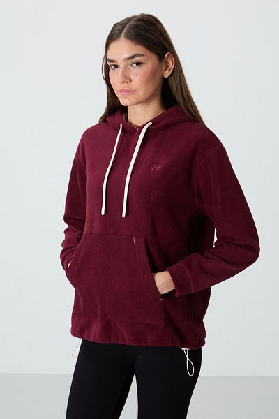 TOMMY LIFE Redbud Thick Soft Textured Hooded Oversize Embroidered Fleece Women's Sweatshirt - 97292