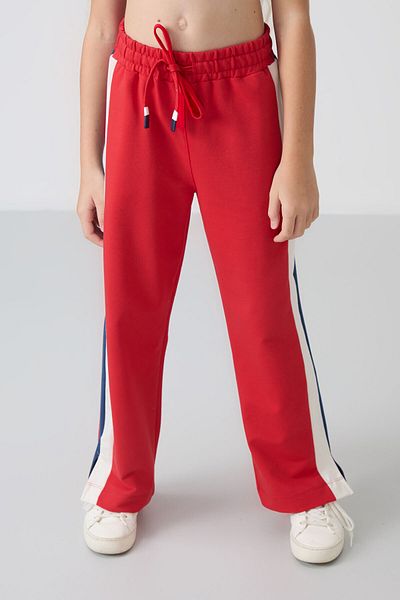 TOMMY LIFE Light Red Girl's Sweatpants with Wide Leg and Slit Detail - 75141