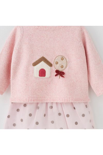 İNDİGO Baby Girl Pink Seasonal Dress and Knitwear Bandana Set