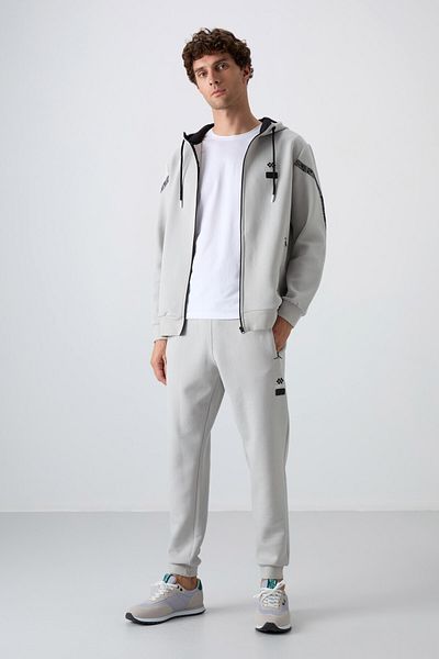 TOMMY LIFE Σετ ανδρικής φόρμας φόρμας με στάμπα, πέτρινη, βαμβακερή και μαλακή υφή