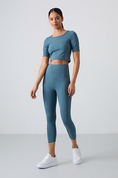 TOMMY LIFE Tricou Capri și crop slim verde pădure - Set colanți pentru femei cu talie înaltă - 95285