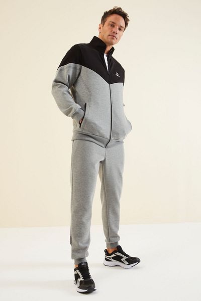 TOMMY LIFE Ανδρική φόρμα αθλητικής φόρμας Grey Melange Color Blocked Jogger - 85237