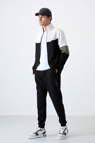 TOMMY LIFE Set de trening pentru bărbați cu guler negru cu tranziție de culoare și fleece în interior - 85186