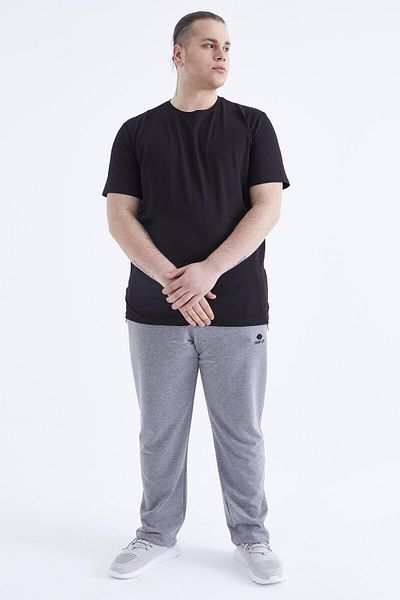 TOMMY LIFE Μαύρο Basic κοντό μανίκι O λαιμό ανδρικό μπλουζάκι μεγάλου μεγέθους - 88072