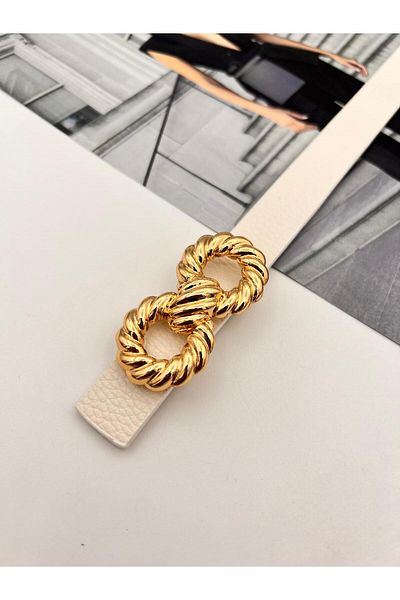 MODAM HİFA Twisted Gold Buckle Women's Belt Trouser Belt Dress Belt Shirt Belt Coat Belt
