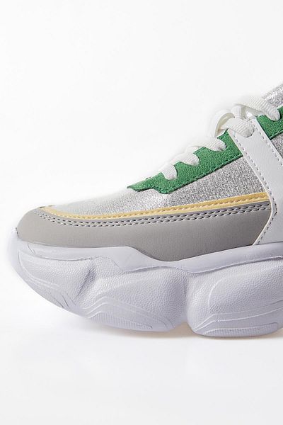 TOMMY LIFE Pantofi sport pentru femei, cu talpă înaltă argintie, cu șireturi, cu gradient de culoare, din piele artificială - 89206
