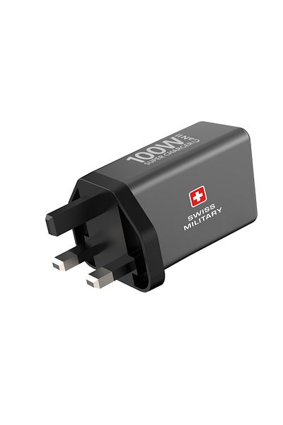 Swiss Military 100W GaN II Dual USB-C Fast Charger | PD | 100W Braided Cable | Universal Compatibility|5Yr Warranty