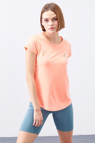 TOMMY LIFE Coral Short Sleeve Standard Size O Neck Women's T-Shirt with Back Window - 97101