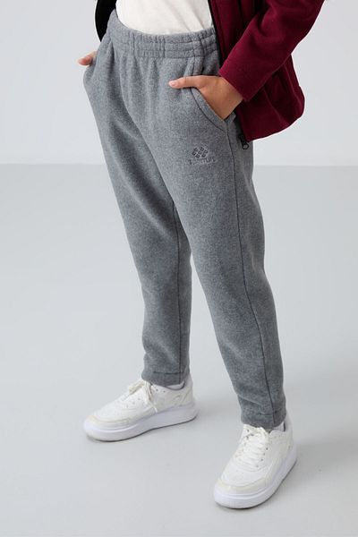 TOMMY LIFE Boy's Fleece Sweatpants - Gray Melange, Embroidered, Thick Soft Textured - 11219