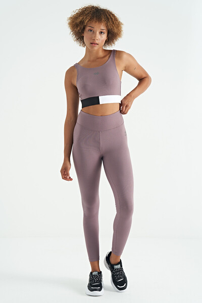 TOMMY LIFE Ροζ με Λογότυπο Ψηλόμεσο Slim Fit Κοτλέ Κολάν Γυναικείο - 94642