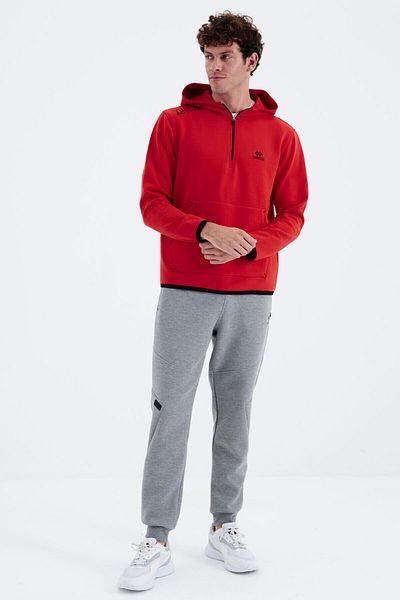TOMMY LIFE Grey Melange Lace-up Strip Detailed Comfortable Mold Men's Tracksuit Bottom - 82100