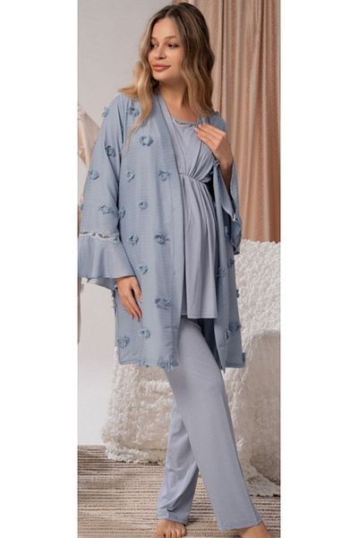 Bone Club 3-Piece Embossed Pattern Maternity Pajama Set with Dressing Gown