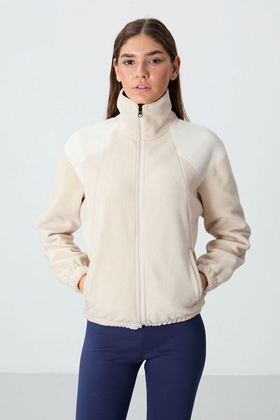 TOMMY LIFE Φούτερ με γιακά μπεζ Oversize Fleece - Χοντρό μαλακό κέντημα - 97293