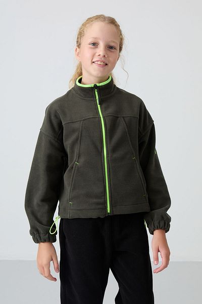 TOMMY LIFE Φούτερ Fleece για κορίτσια - Χακί, Κεντημένο, Χοντρή απαλή υφή, Standard Fit - 75157