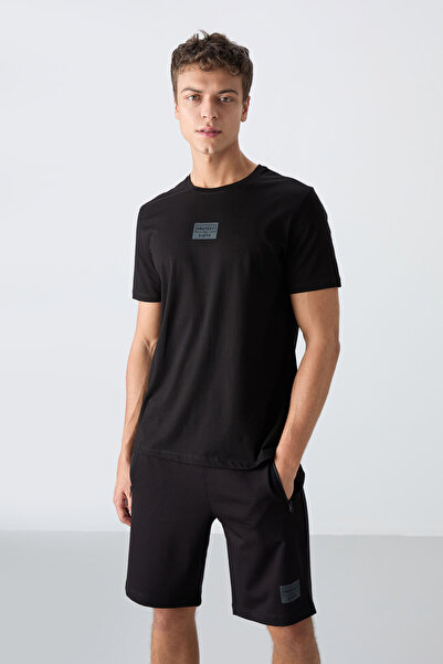 TOMMY LIFE Siyah Pamuklu Yumuşak Dokulu Standart Fit Baskılı Erkek Şortlu Takım - 85243