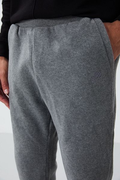 TOMMY LIFE Pantaloni de trening pentru bărbați din fleece - Gri Melange, fermoar ascuns, picior confortabil din cauciuc - 84866