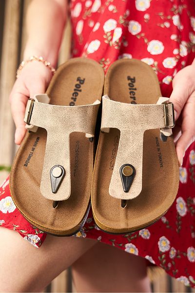 İmerShoes Καθημερινές Γυναικείες Ανδρικές Ενήλικες Ρυθμιζόμενες σαγιονάρες με πόρπη από φελλό μπεζ σόλα 34158 - 77