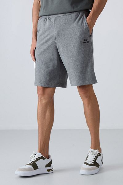 TOMMY LIFE Gray Melange Cotton Thick Soft Textured Comfort Fit Printed Men's Shorts - 81266