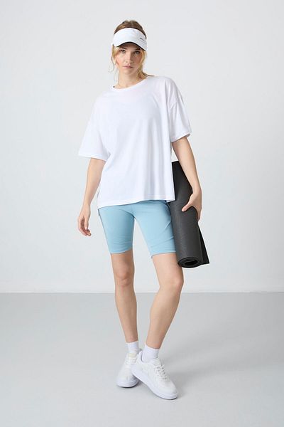 TOMMY LIFE Oversize White Modal T-Shirt - Soft Button, Basic Women's Look - 97285