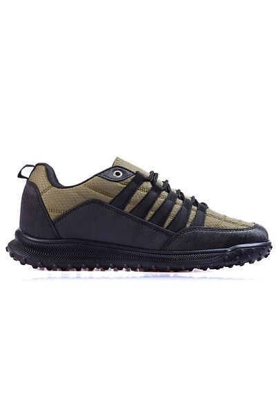 TOMMY LIFE Detailní pánská sportovní obuv z umělé kůže v khaki šněrování - 89114
