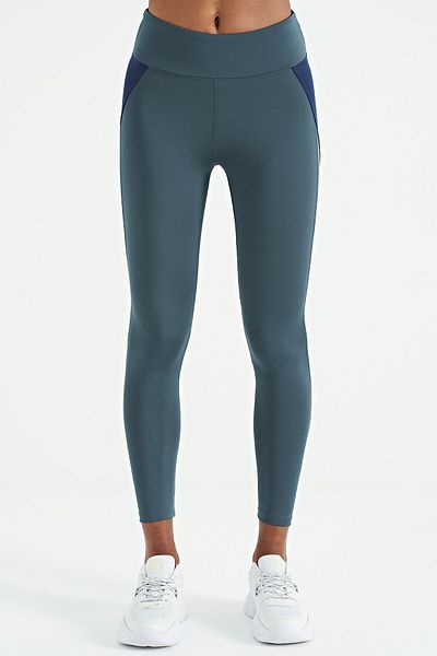 TOMMY LIFE Forest Green Stripe Detailed High Waist Slim Fit Women's Leggings - 94636
