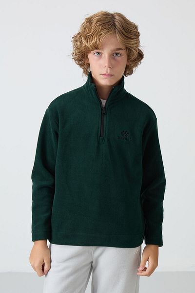 TOMMY LIFE Φούτερ Fleece για αγόρια - Πράσινο Πεύκο, Κεντημένο, Χοντρή απαλή υφή, Standard Fit - 11221