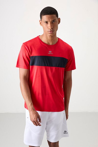 TOMMY LIFE Red Breathable Jacquard Slim Flexible Standard Fit Men's Performance T-Shirt - 88398