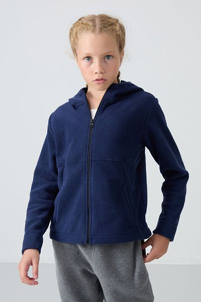 TOMMY LIFE Индиго бродиран полар суичър за момиче - плътна мека текстура, стандартна кройка - 75152